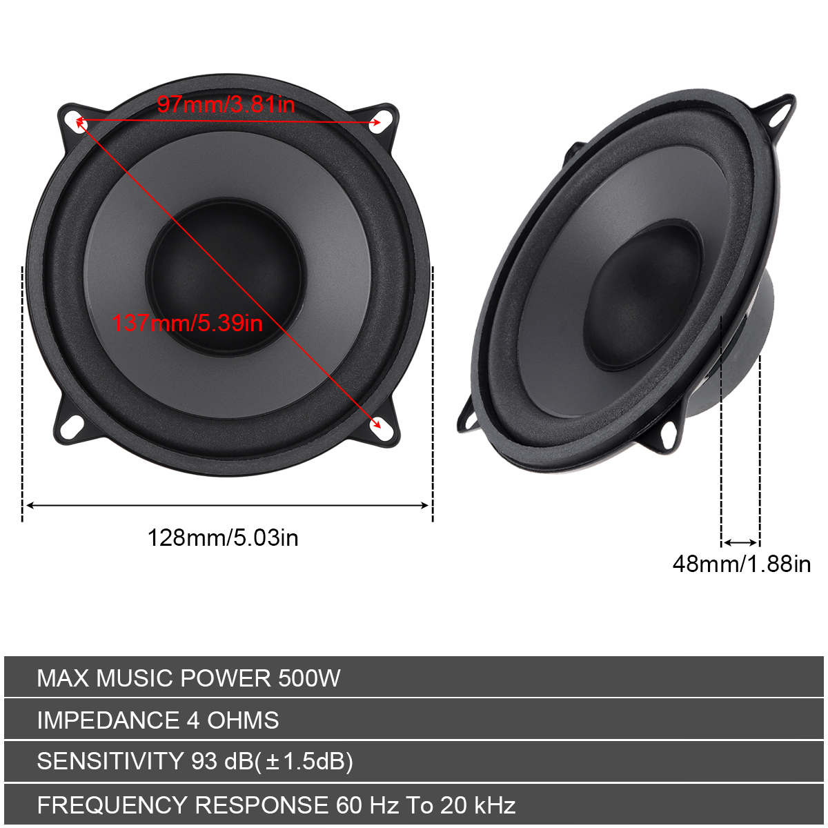 5 Inch 400W / 500W 2-Way Car H - Audio Universal Music 评论和价格