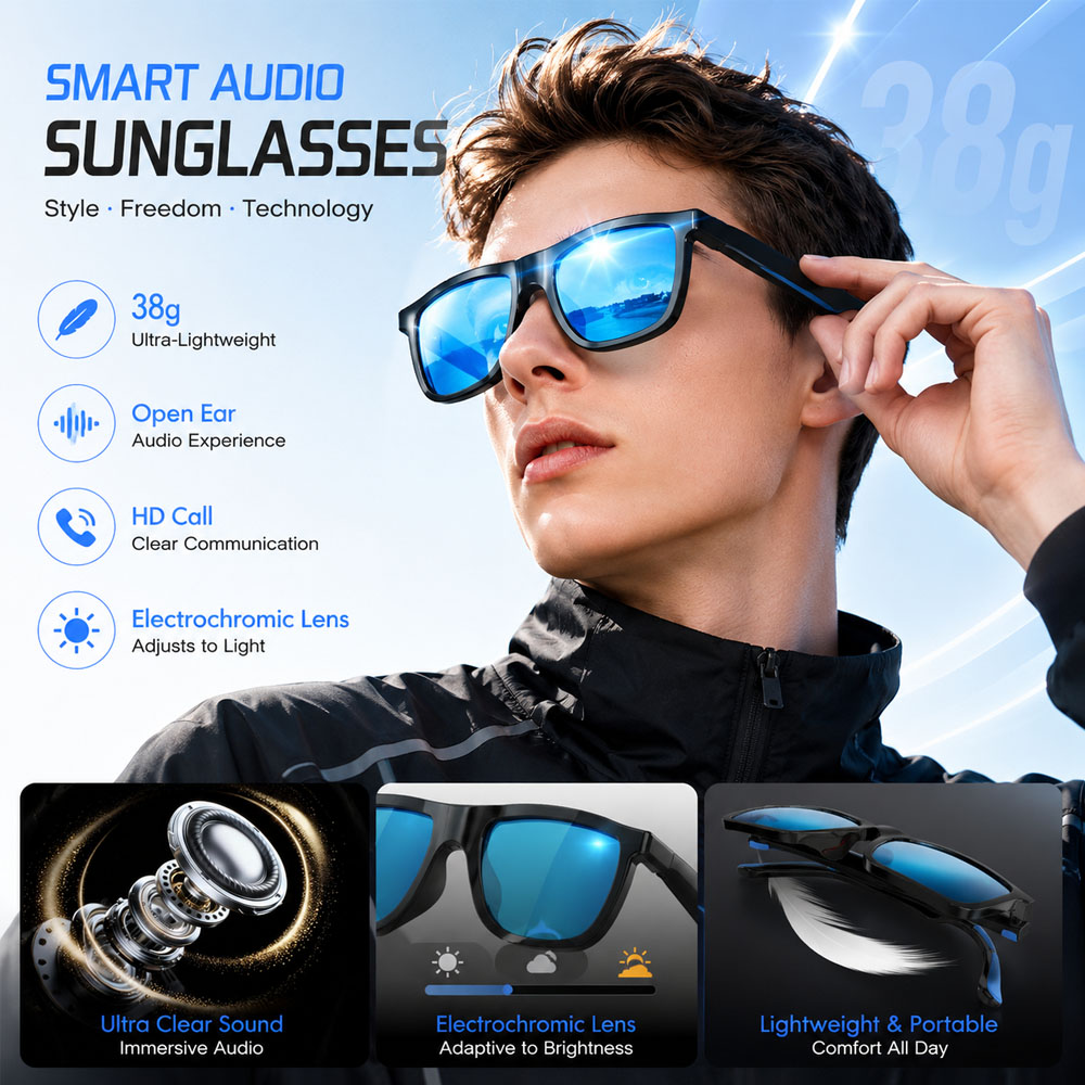New AI Smart Audio Glasses 38g - Audio Music Arabic 评论和价格