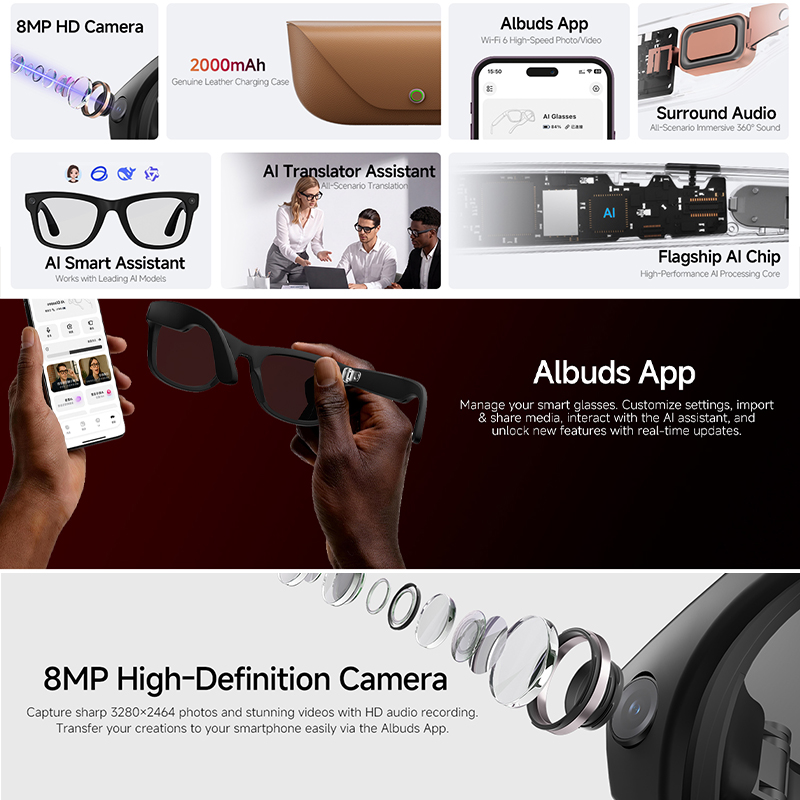 2026 New AI Smart Glasses 8MP  - Audio Music Arabic 评论和价格