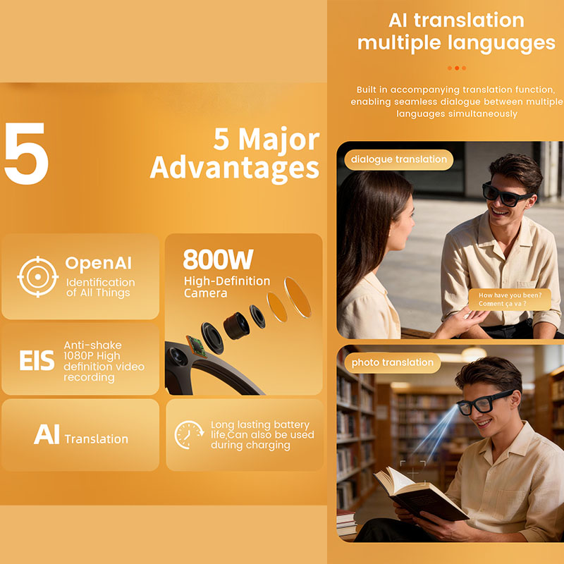 AI Smart Glasses 800W Camera A - Audio With Music Ai 评论和价格